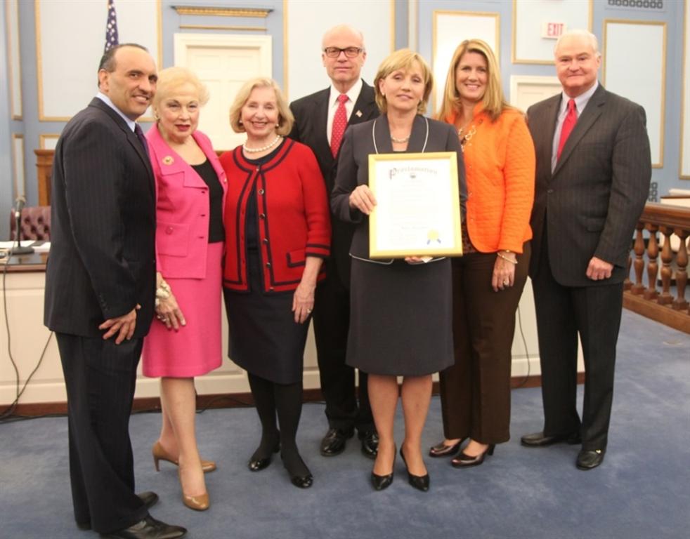 At their regular meeting on March 26, the Monmouth County Board of Chosen Freeholders presented a proclamation for Women’s History Month to Lt. Governor Kim Guadagno, Freeholder Lillian G. Burry and Monmouth County Clerk M. Claire French. Pictured left to right: Freeholder Thomas A. Arnone, Freeholder Lillian G. Burry, Monmouth County Clerk M. Claire French, Freeholder Director Gary J. Rich, Sr., Lt. Governor Kim Guadagno, Freeholder Deputy Director Serena DiMaso and Freeholder John P. Curley.